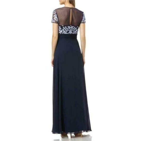 NWT JS COLLECTIONS Floral Embroidered Lace Illusion Neck Gown Maxi Dress - Picture 3 of 9